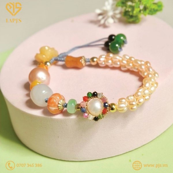 Vòng tay ngọc trai cutie baroque kết hình mix jade (thắt dây)- SBL-1129